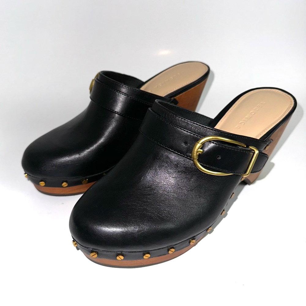 Veronica Beard Hendrix Clogs Black Leather Studded Sandals Women’s Size 6